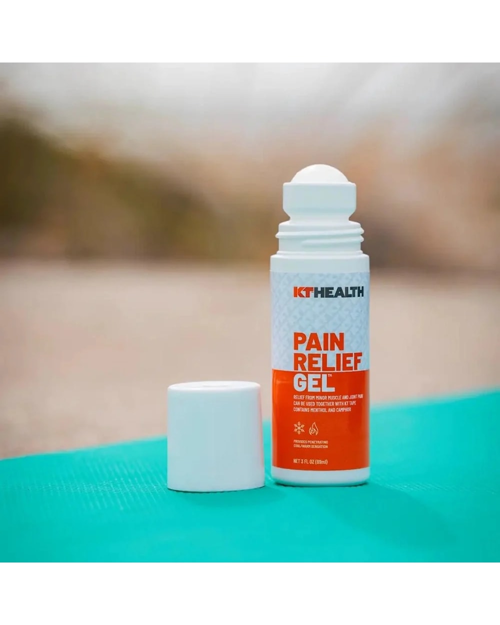 KT Health Pain Relief Roll-On Gel bottle with cap removed