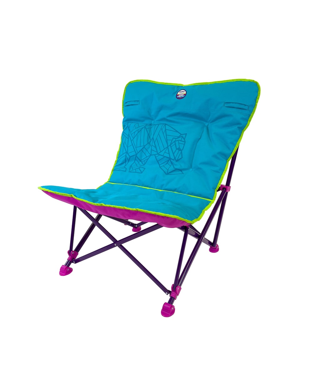 Kuma Aurora Padded Flip Chair in teal with pink underside and purple frame