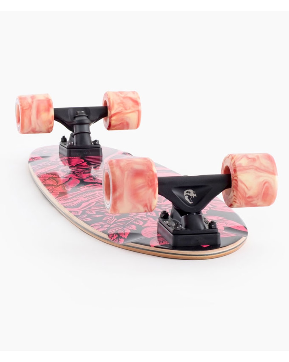 Landyachtz Dipper Pink Escape Longboard - underside with trucks and wheels