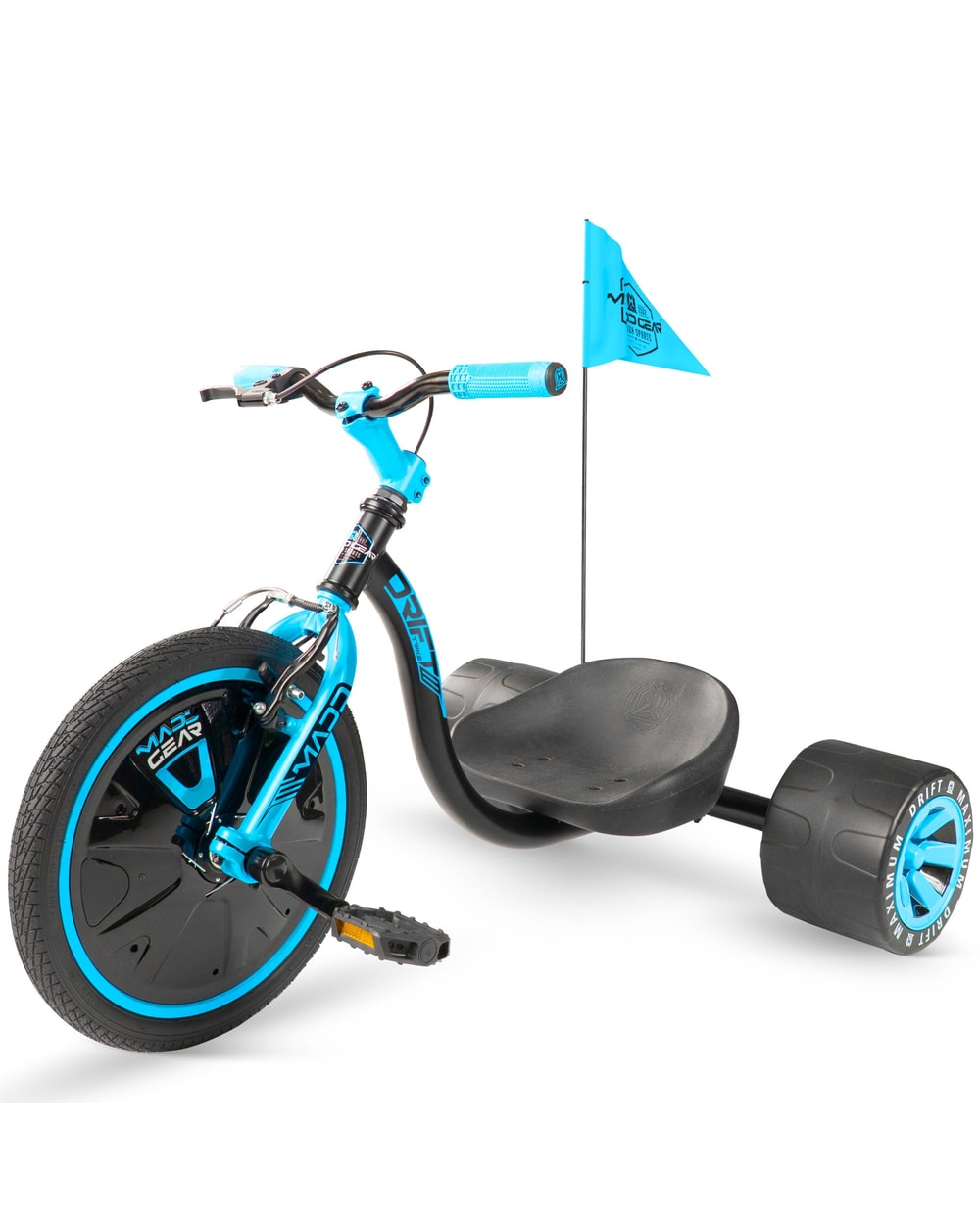Madd Gear Drift Trike - BLACK/BLUE, front three-quarter view