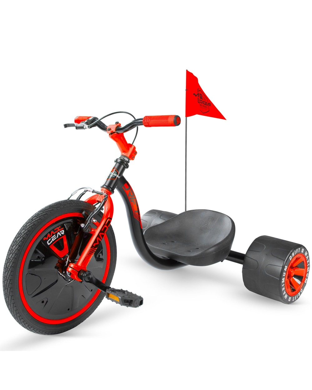 Madd Gear Drift Trike - BLACK/RED, front three-quarter view