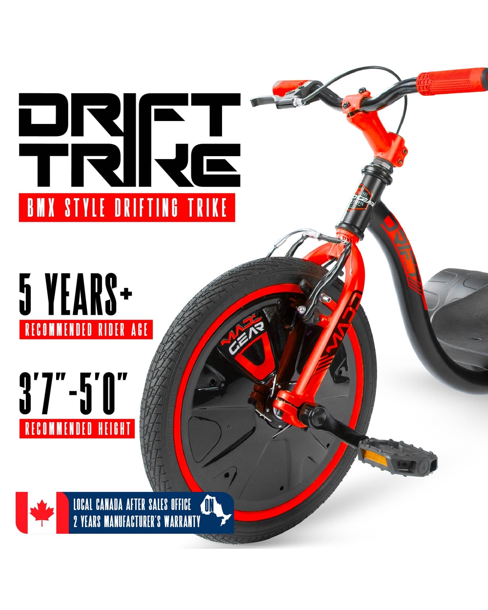 Madd Gear Drift Trike - BLACK/RED, features overview