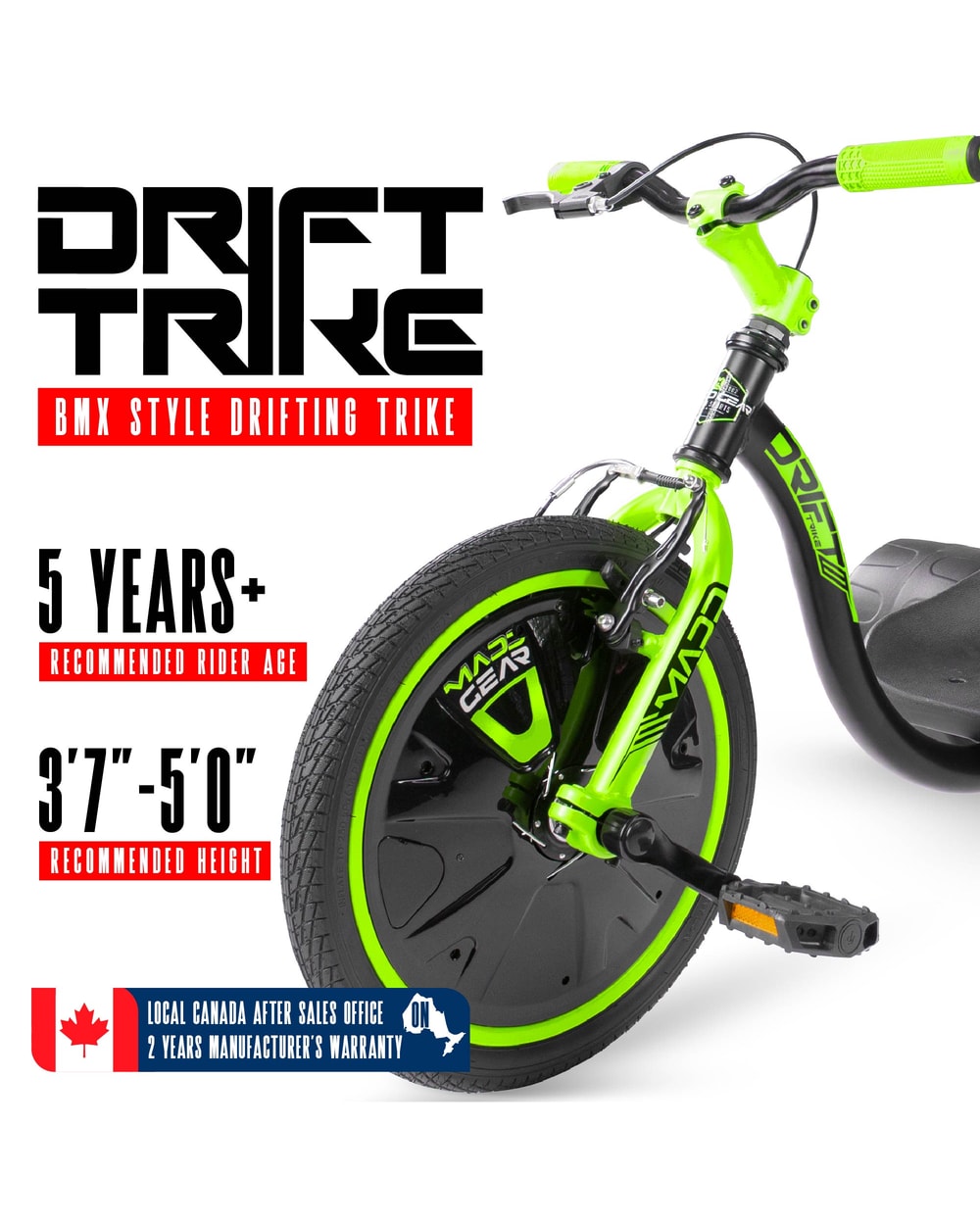 Madd Gear Drift Trike - BLACK/GREEN, features overview