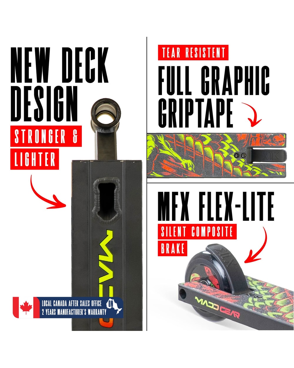Madd Gear MG2 Obsidian Pro Stunt Scooter - Venom - GREEN, deck and brake detail