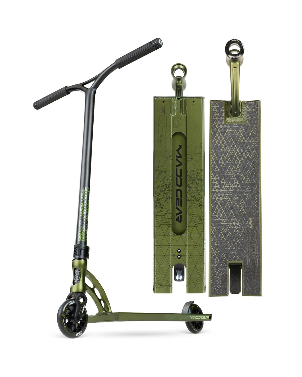 Madd Gear Origin 550 Pro Stunt Scooter - OLIVE FATIGUE, front view
