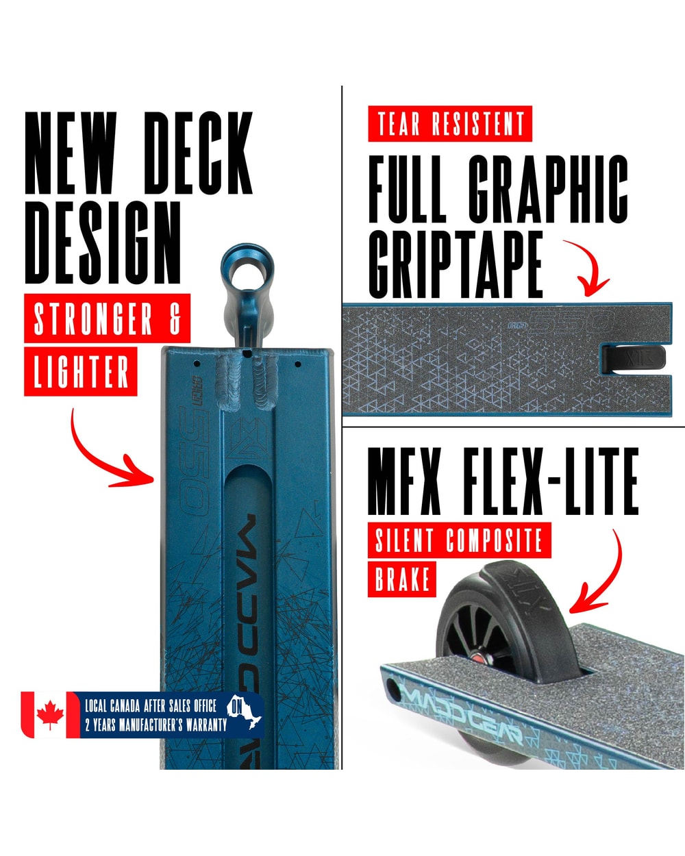 Madd Gear Origin 550 Pro Stunt Scooter - DENIM BLUE, deck and brake detail