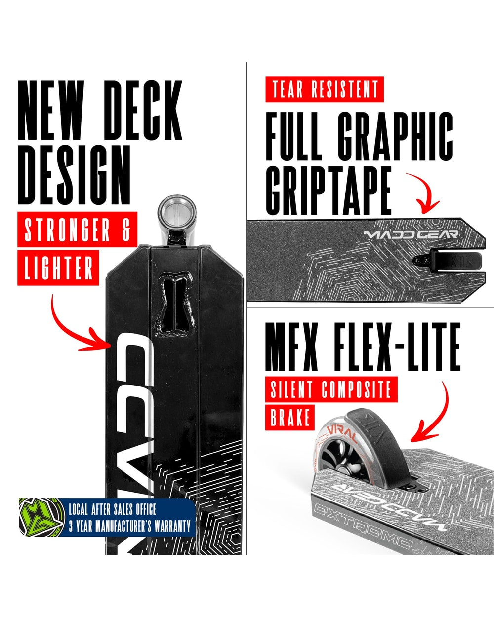 Madd Gear Viral Extreme Pro Stunt Scooter - BLACK SHADOW, deck and brake detail