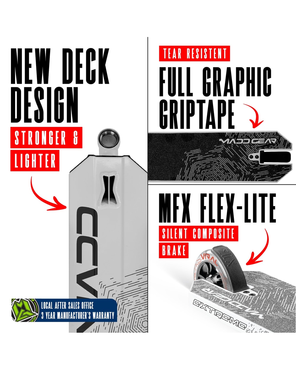 Madd Gear Viral Extreme Pro Stunt Scooter - BRIGHT WHITE, deck and brake detail