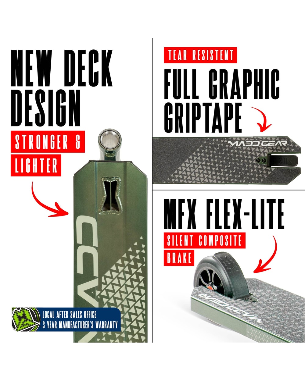 Madd Gear Viral Kaos Pro Stunt Scooter - FOREST, deck and brake detail