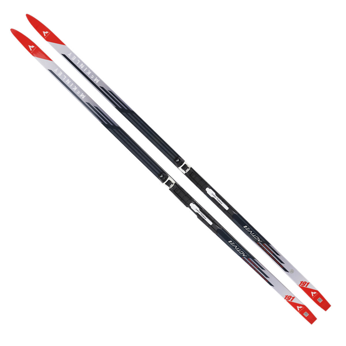 McKinley Active 8 Grip Prolink cross-country skis in black, grey and red, topsheet view