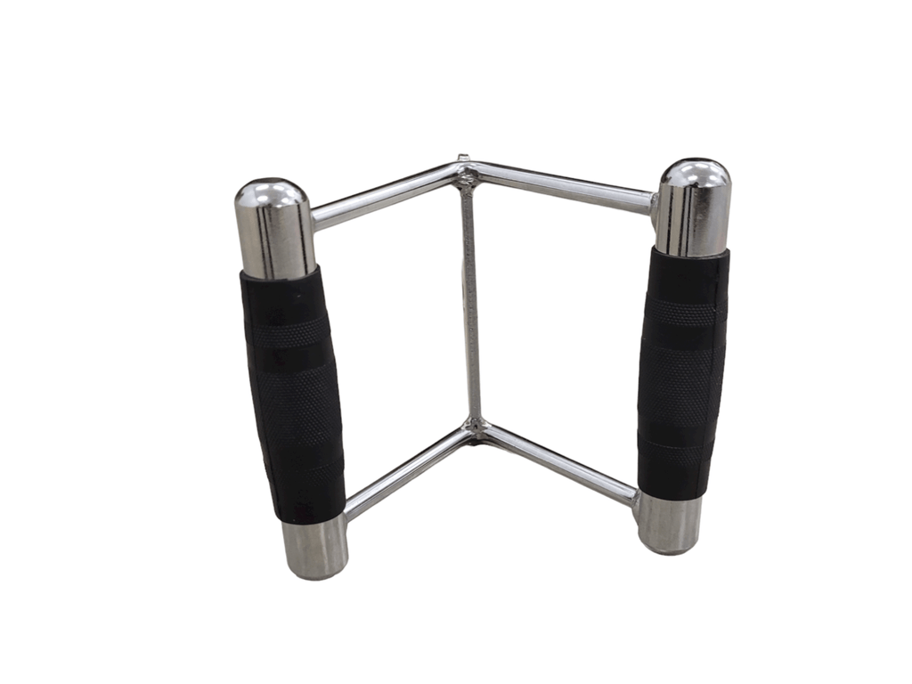 MD Buddy Chinning Triangle - Low Row TPR Handle - Chrome/Black, angled view