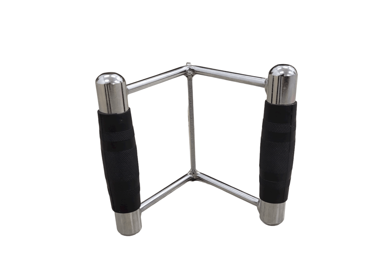 MD Buddy Chinning Triangle - Low Row TPR Handle - Chrome/Black, angled view