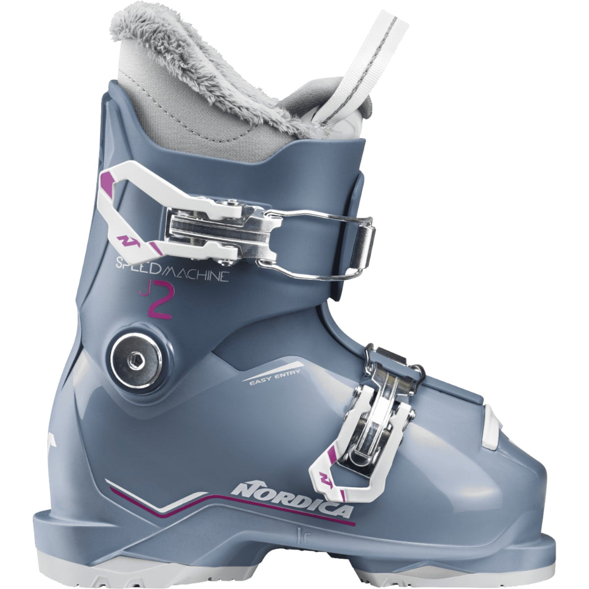 Nordica Junior Speedmachine J 2 Ski Boots - Blue/Light Blue/Fucsia, front view