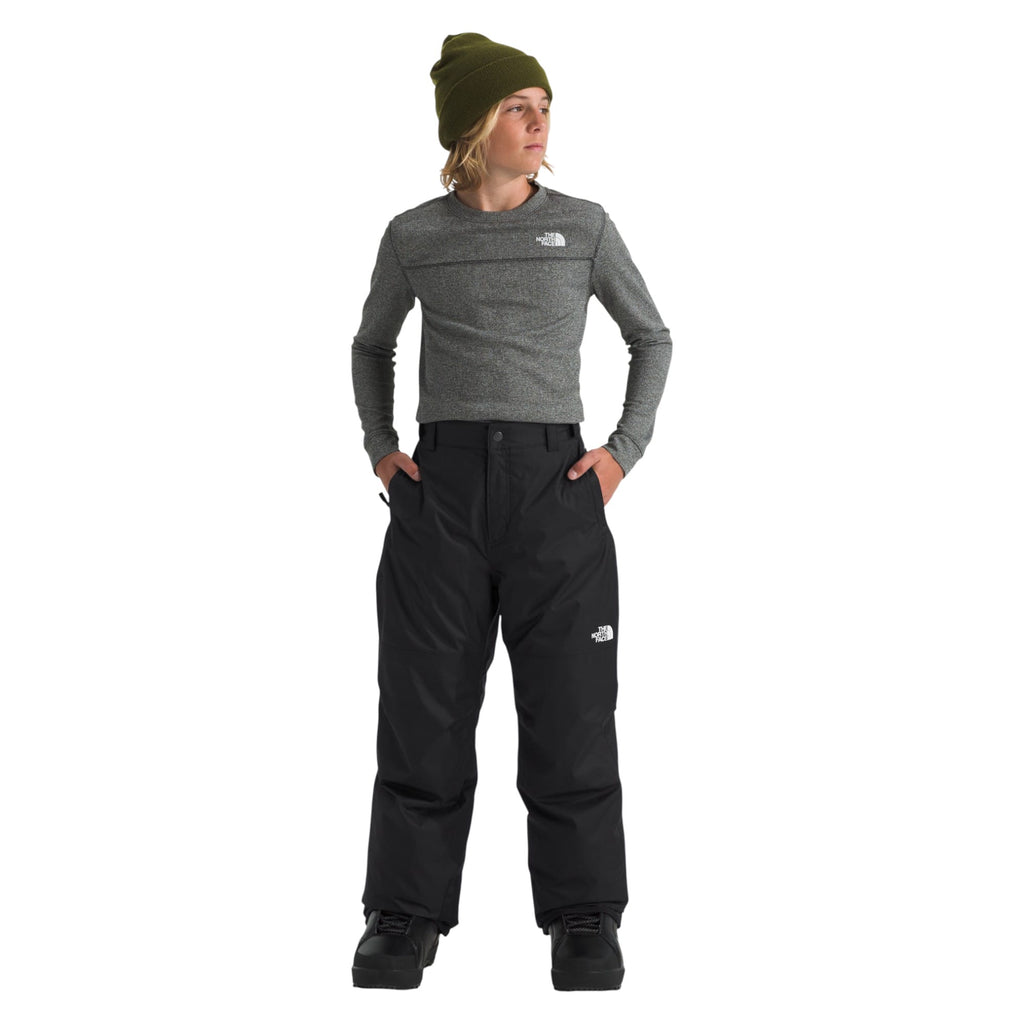 The North Face Boys' Freedom Insulated Pant, black, full length on model