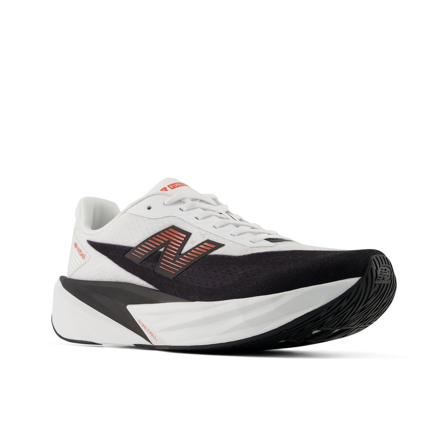 New Balance Men's FuelCell Rebel v5 Running Shoe in White/Neo Flame