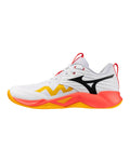 Mizuno Momentum 4 Pro Unisex Volleyball Shoes - White/Fiery Coral, side view
