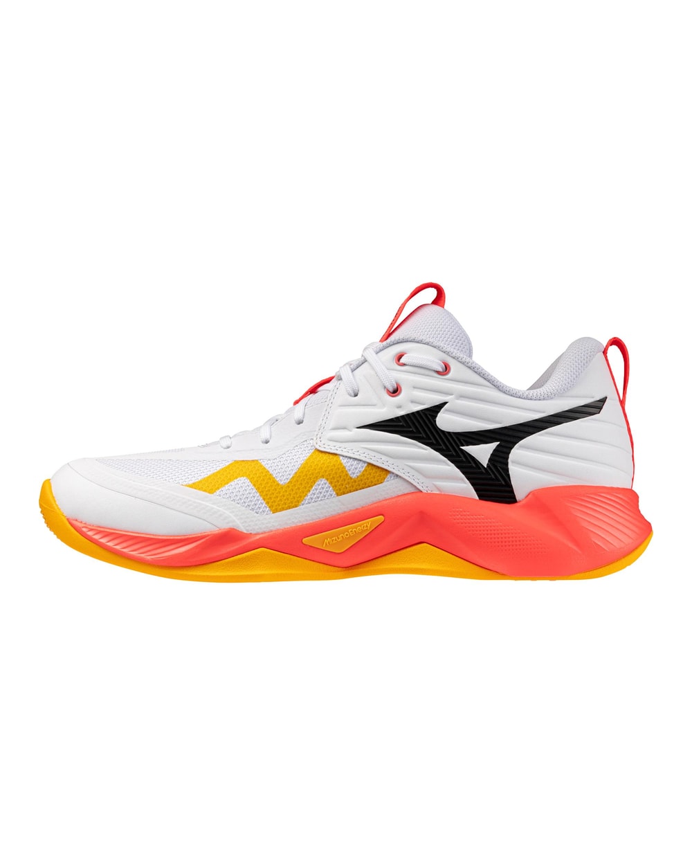 Mizuno Momentum 4 Pro Unisex Volleyball Shoes - White/Fiery Coral, side view