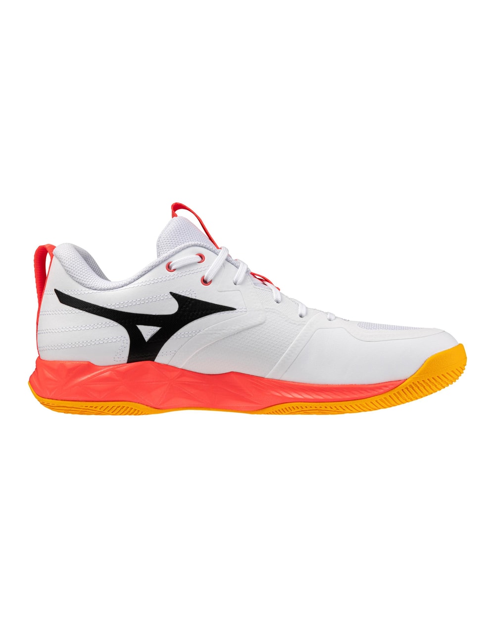 Mizuno Momentum 4 Pro Unisex Volleyball Shoes - White/Fiery Coral, medial side view