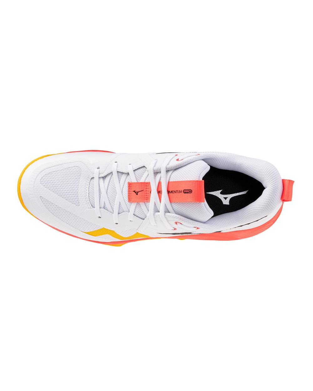 Mizuno Momentum 4 Pro Unisex Volleyball Shoes - White/Fiery Coral, top view