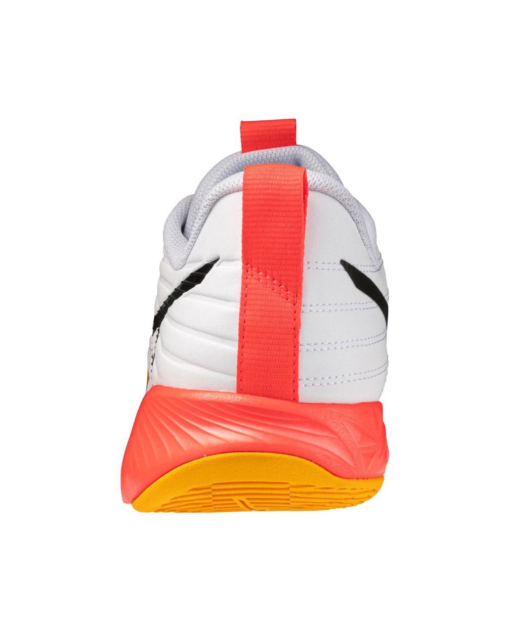 Mizuno Momentum 4 Pro Unisex Volleyball Shoes - White/Fiery Coral, back view