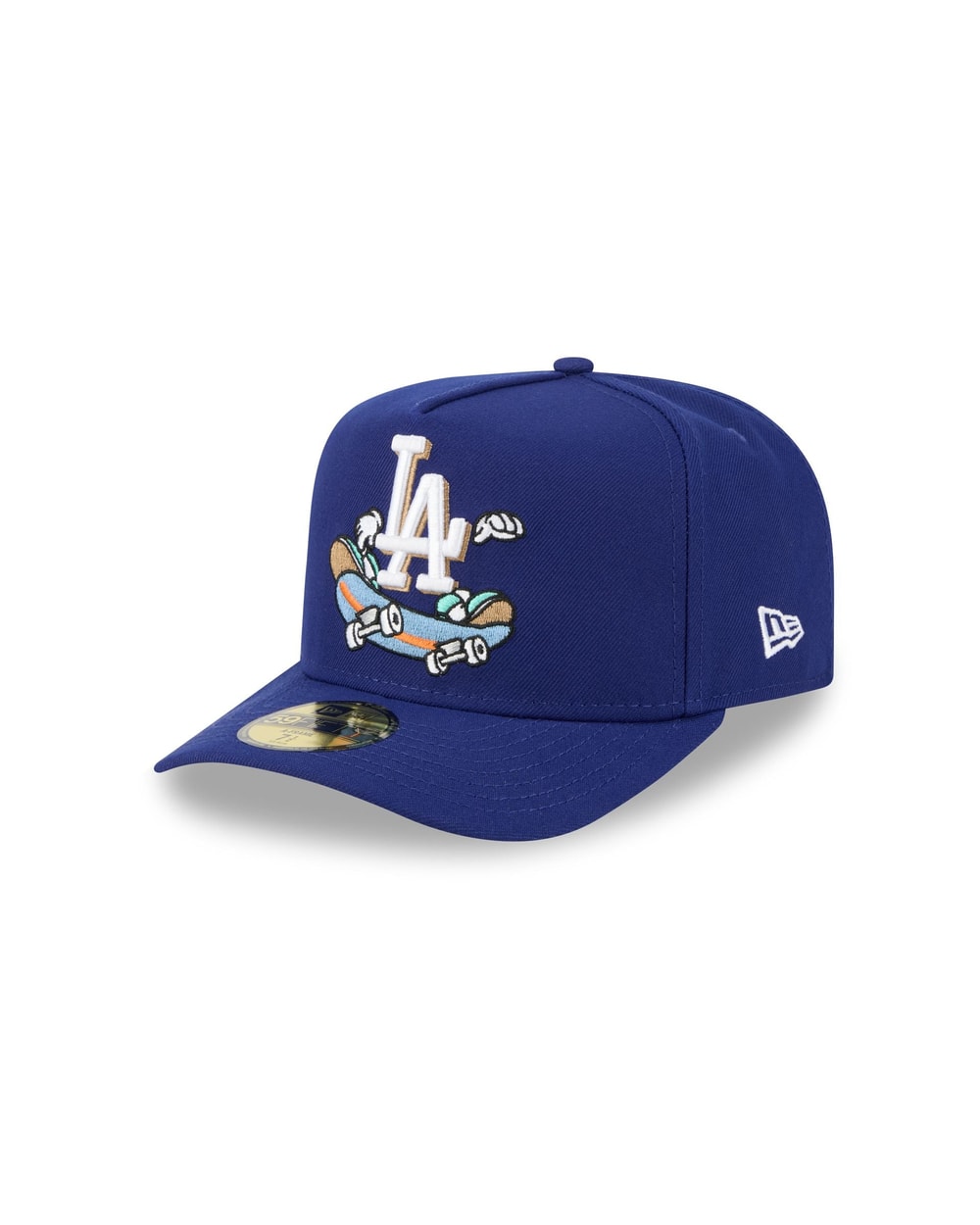 New Era Los Angeles Dodgers MLB 2026 Cartoon A-Frame 59FIFTY junior fitted hat, three-quarter left view