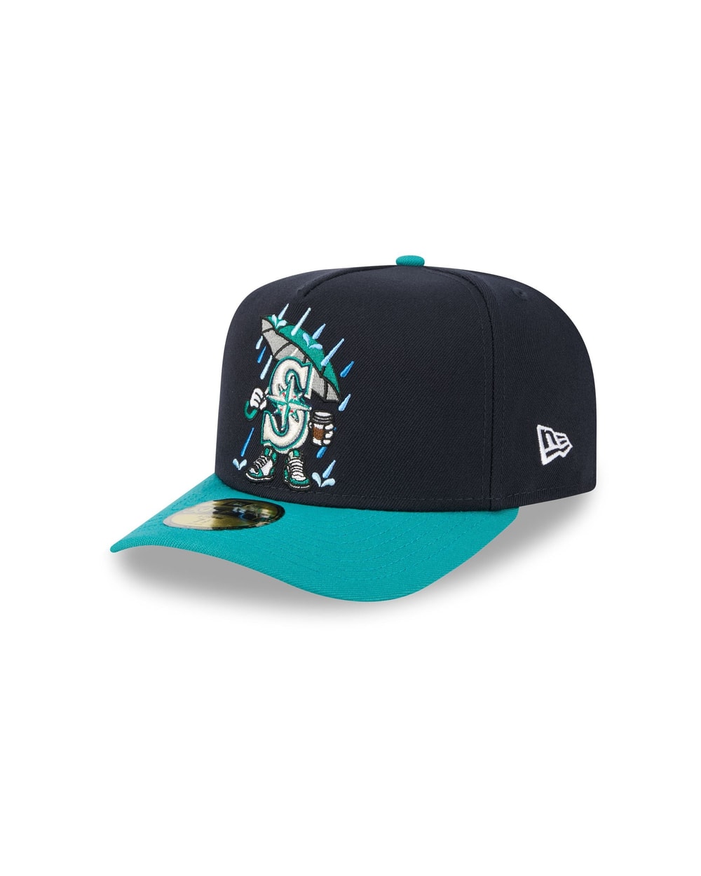 New Era Seattle Mariners MLB 2026 Cartoon A-Frame 59FIFTY junior fitted hat, three-quarter left view