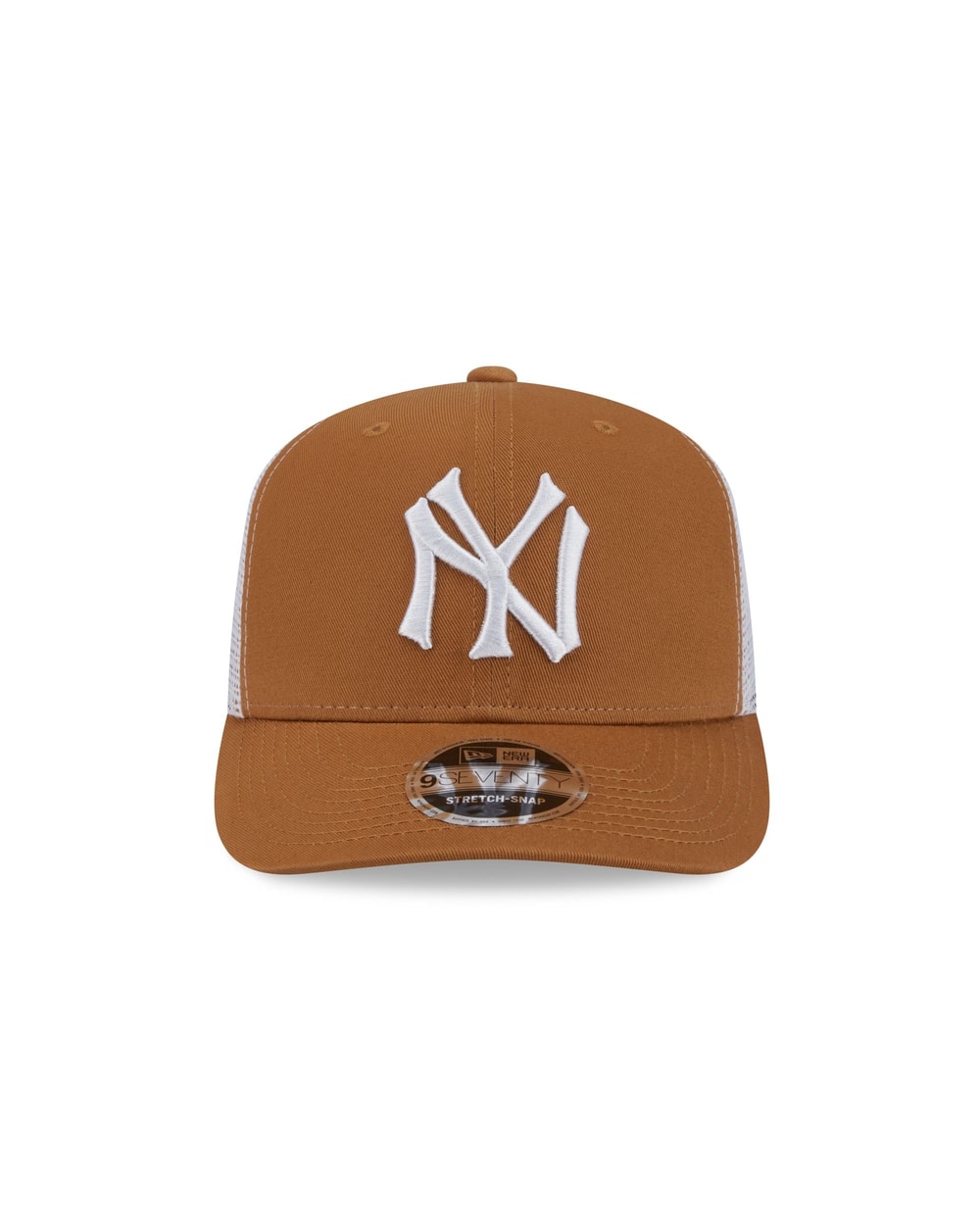 New Era New York Yankees Cooperstown Evergreen Trucker 9SEVENTY stretch-snap hat in bronze, front view