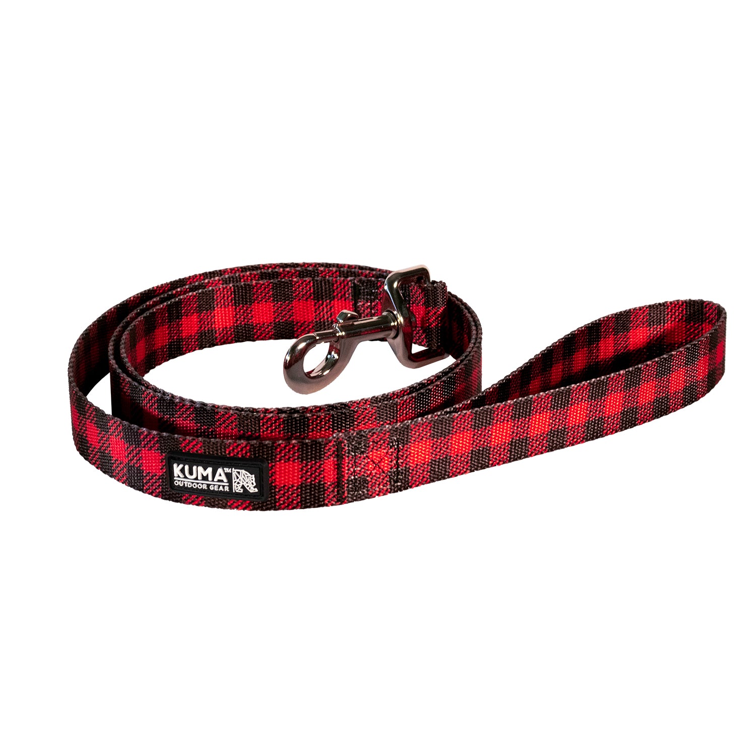 Kuma Lazy Bear Dog Leash - RED PLAID/BLACK