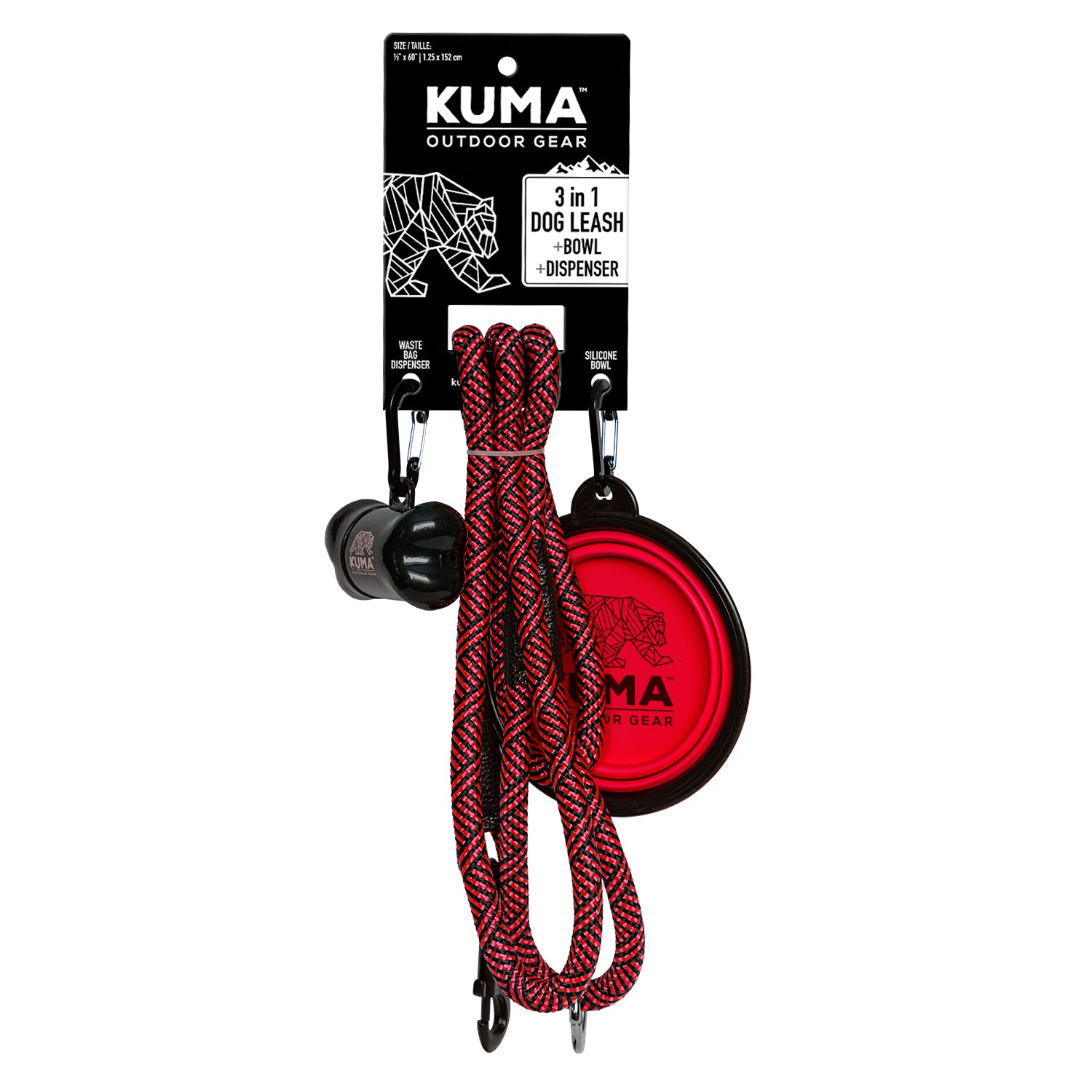 Kuma 3-in-1 Dog Leash - RED/BLACK