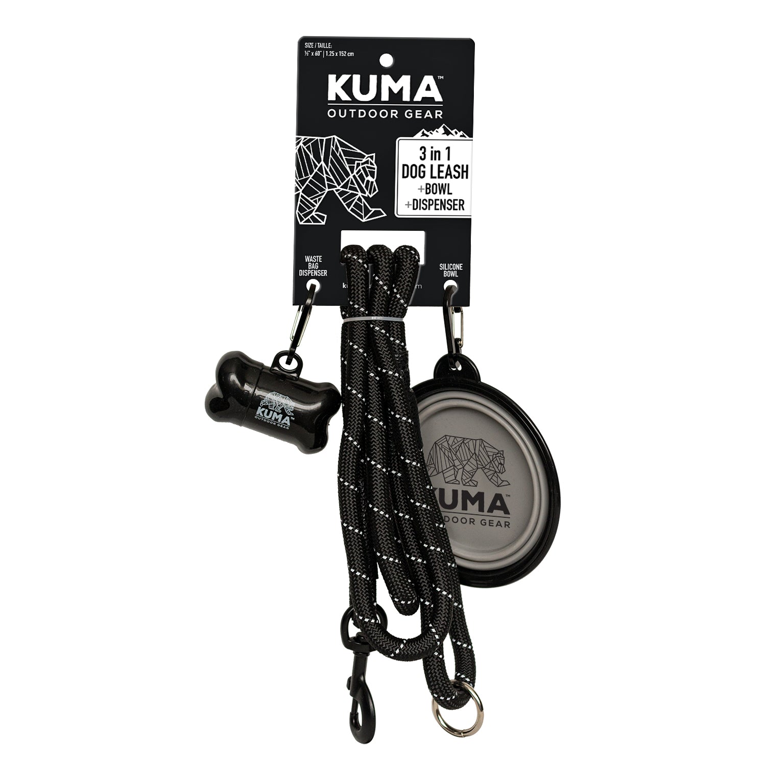 Kuma 3-in-1 Dog Leash - BLACK/GREY