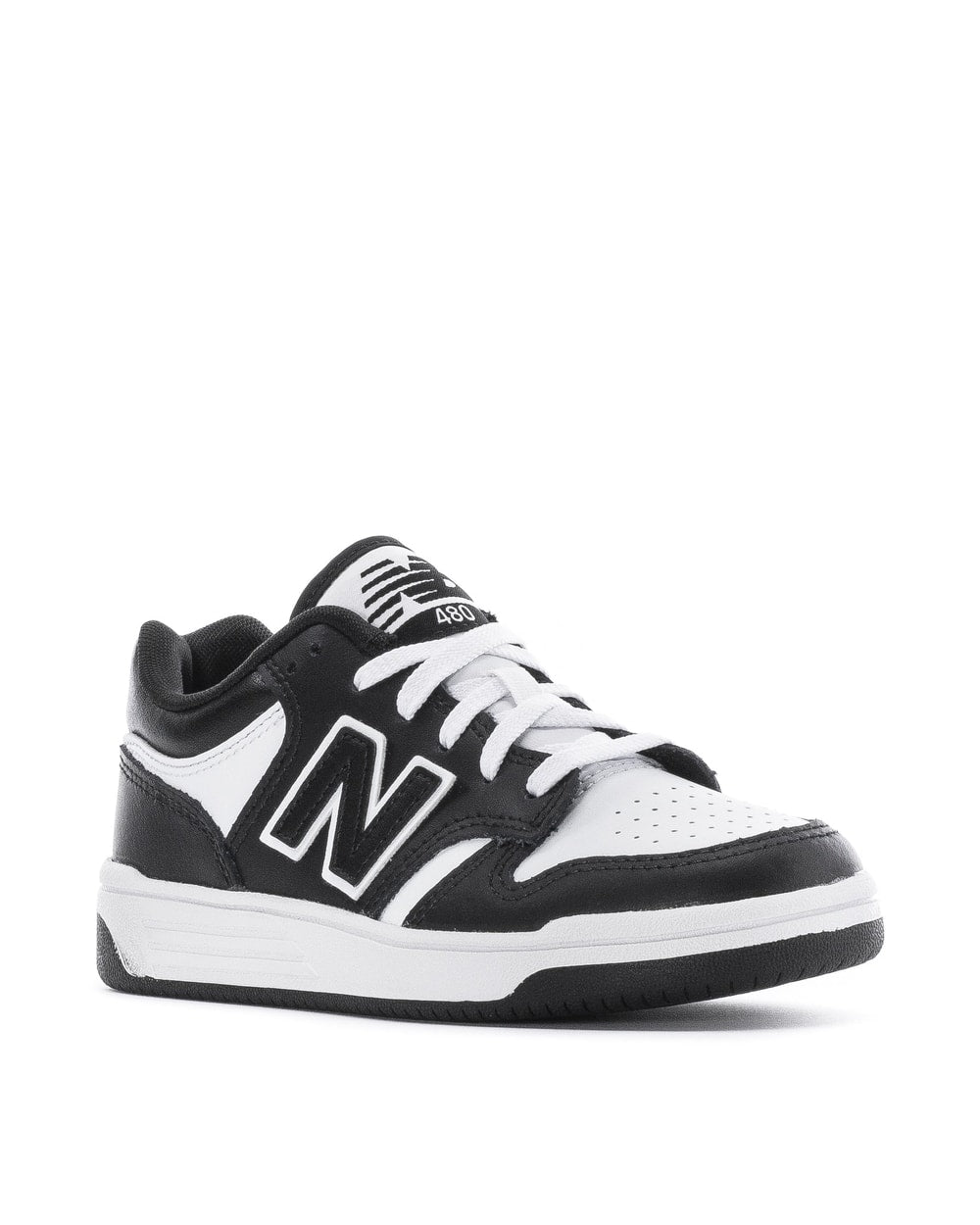 New Balance Little Kid's 480 Wide Sneakers - Black/White/Black side view