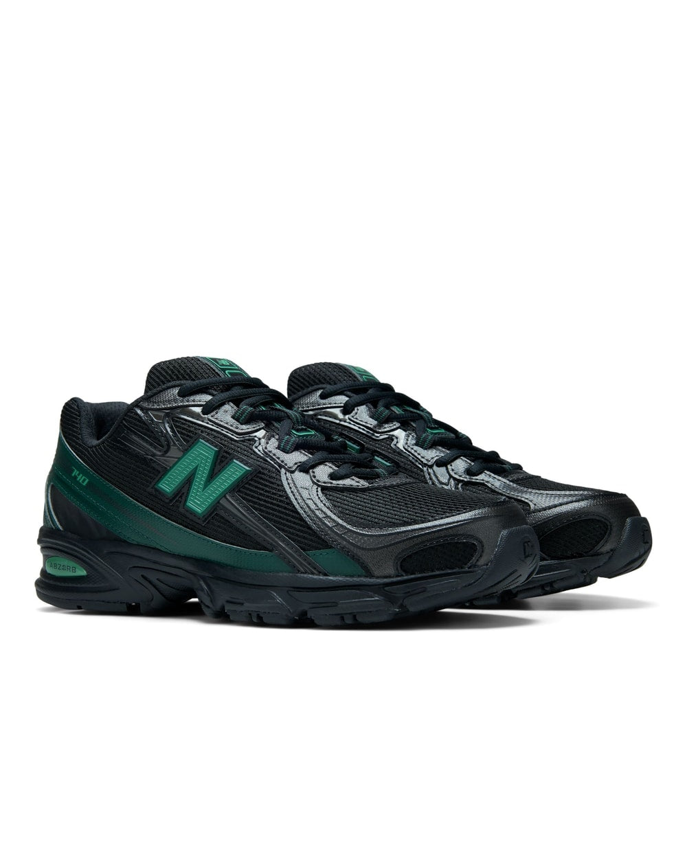 New Balance Men's 740 Running Shoes - Black/Nordic Green, front three-quarter view