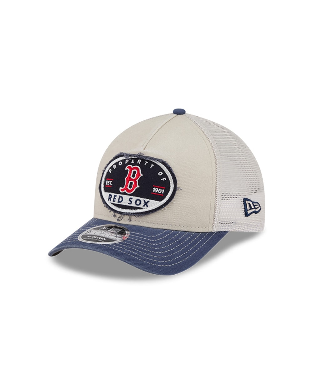 New Era Boston Red Sox Frayed M-Crown A-Frame 9FORTY Trucker Adjustable Hat