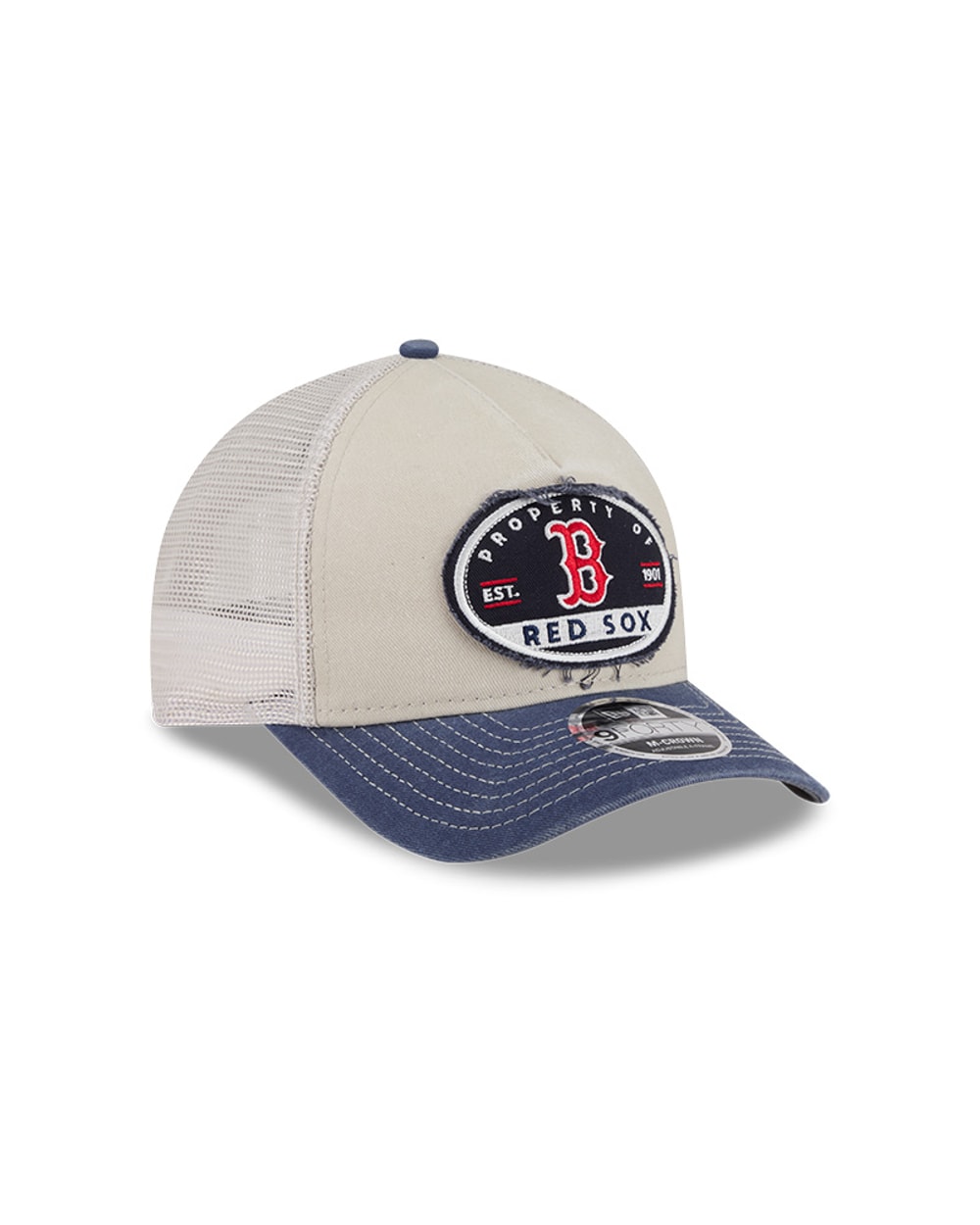 New Era Boston Red Sox Frayed M-Crown A-Frame 9FORTY Trucker Adjustable Hat