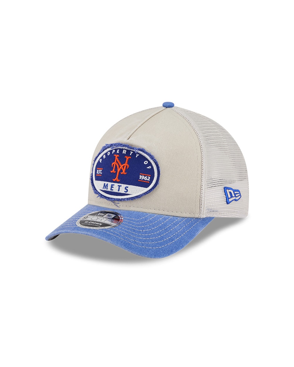New Era New York Mets Frayed M-Crown A-Frame 9FORTY Trucker Adjustable Hat