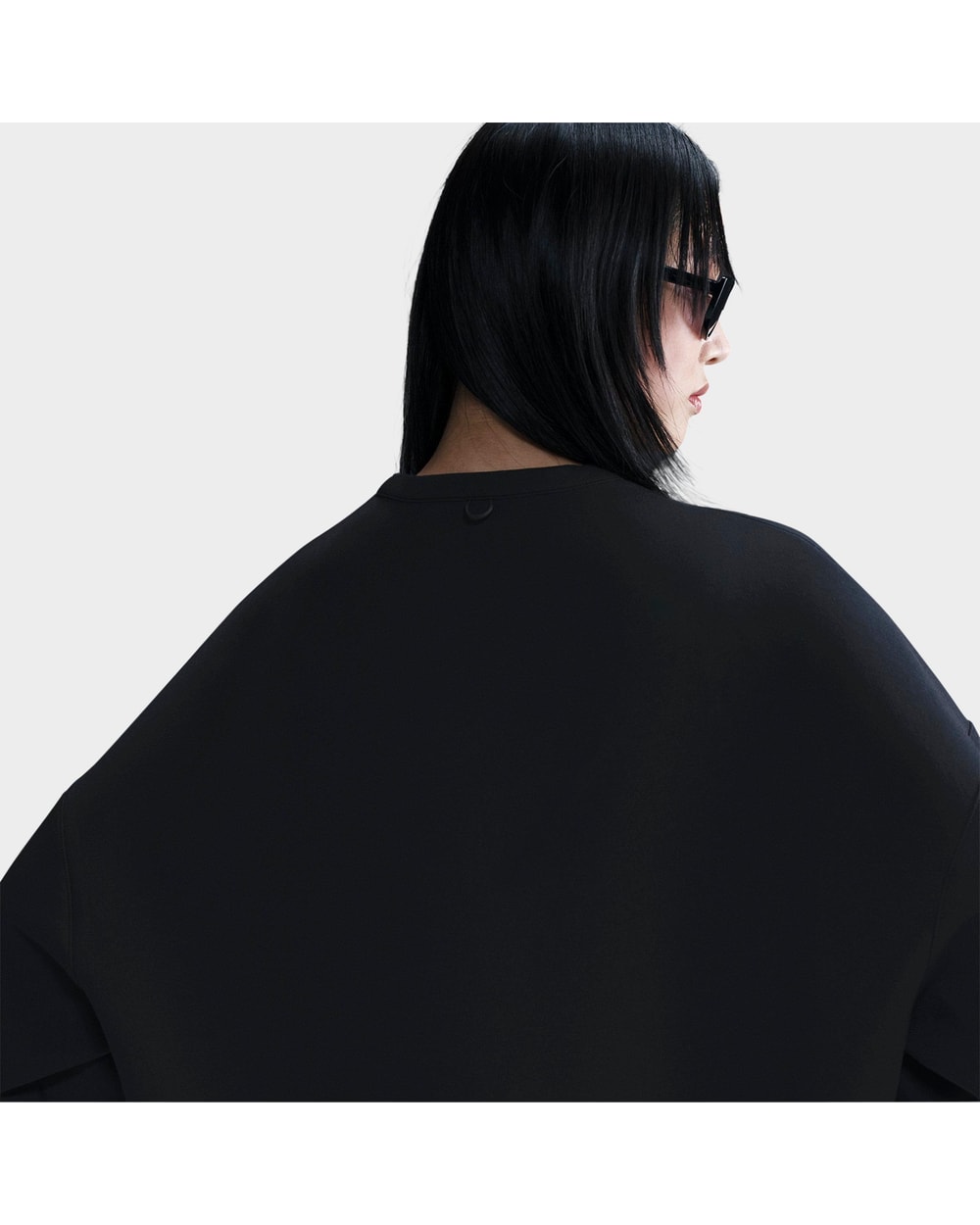 Nike 24.7 ImpossiblySoft Women's Dri-FIT Oversized Crew-Neck Top - Black/Dark Smoke Grey, on-model