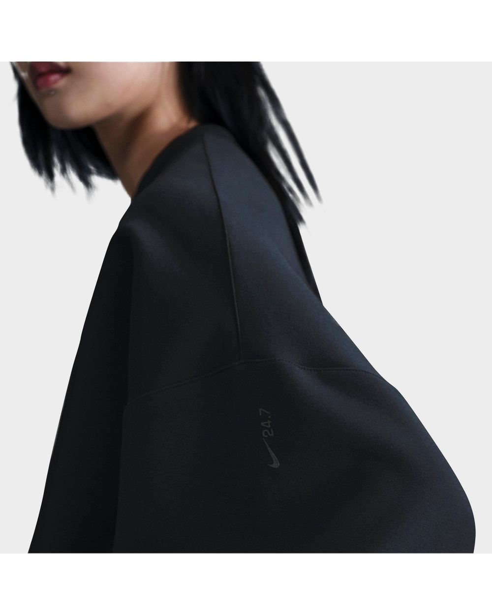 Nike 24.7 ImpossiblySoft Women's Dri-FIT Oversized Crew-Neck Top - Black/Dark Smoke Grey, on-model