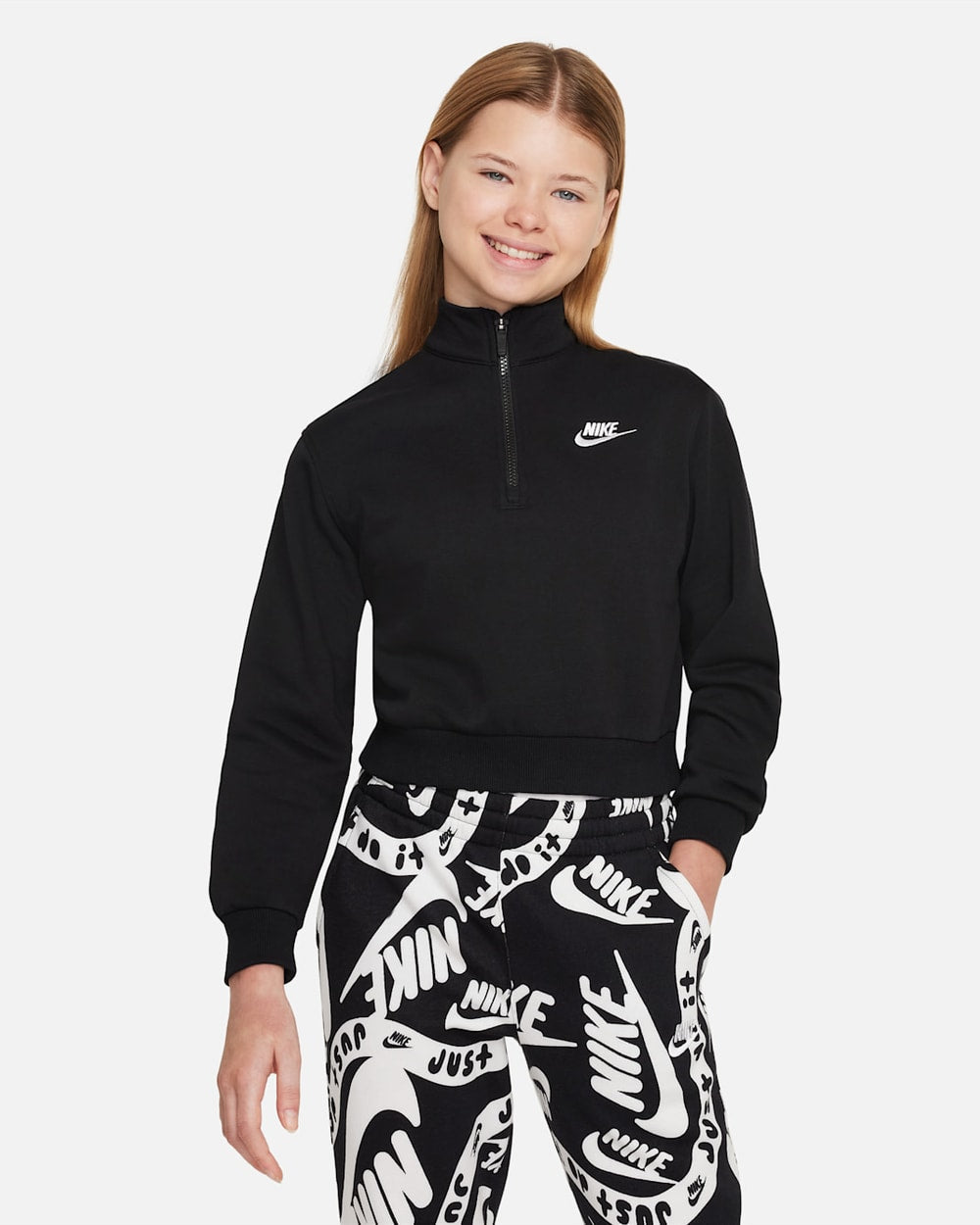 Nike Big Kids' (Girls') Sportswear Club Fleece 1/2-Zip Long-Sleeve Top