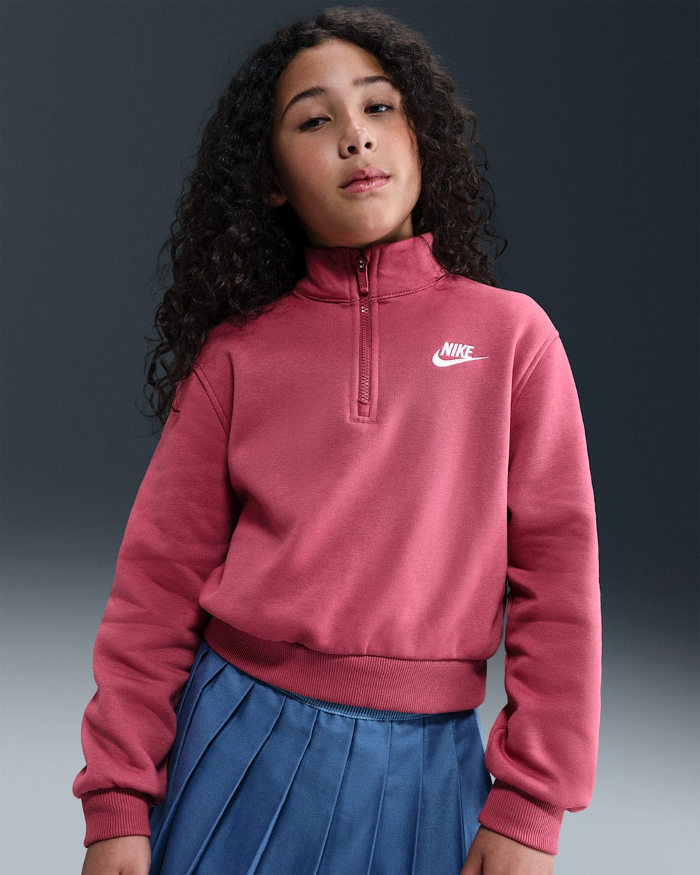 Nike Big Kids' (Girls') Sportswear Club Fleece 1/2-Zip Long-Sleeve Top
