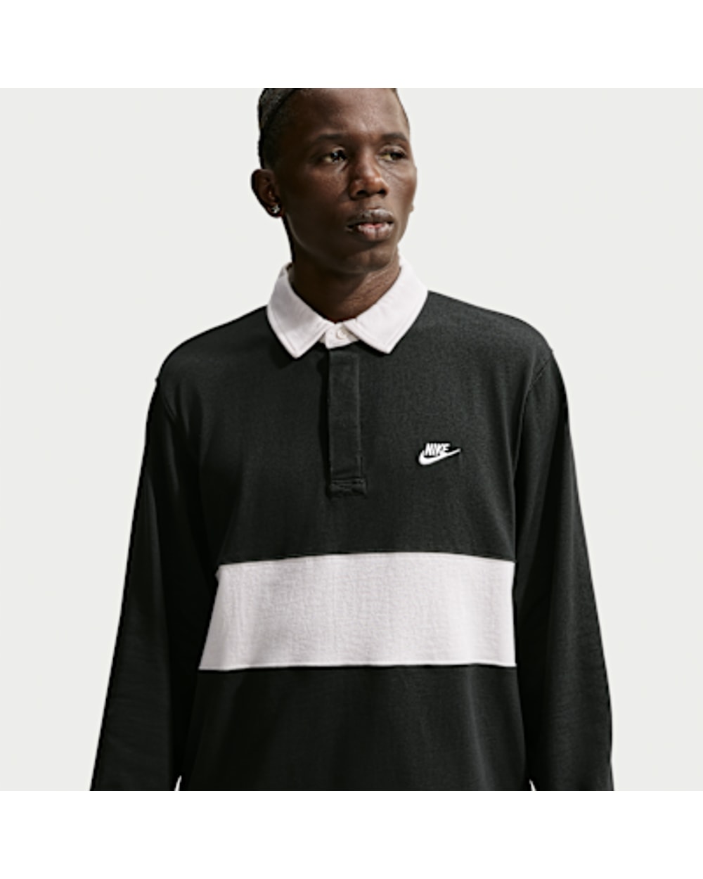 Nike Club Long-Sleeve Rugby Top - Black/White, front
