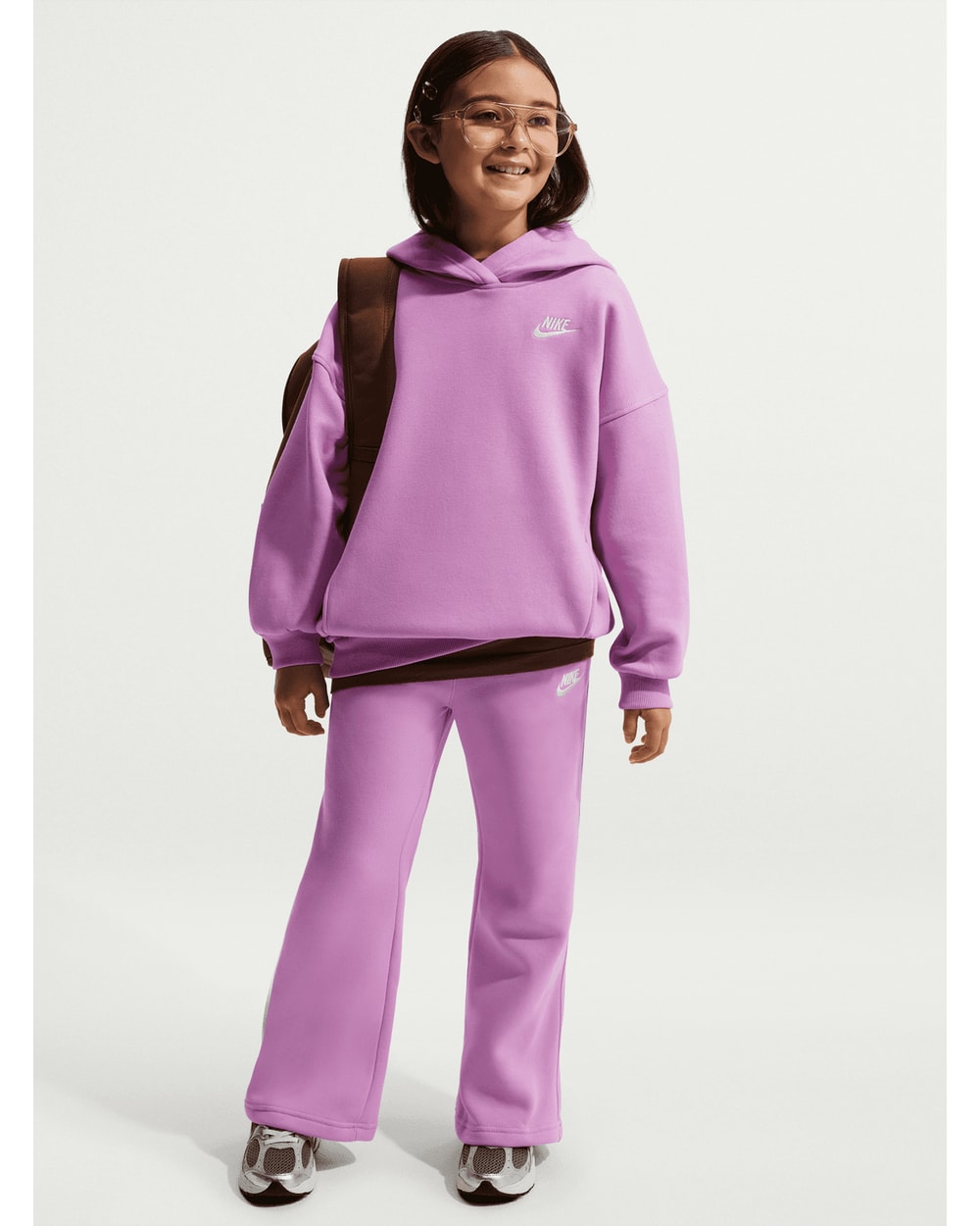 Nike Girls' Club Fleece Oversized Pullover Hoodie - Pink/White, front