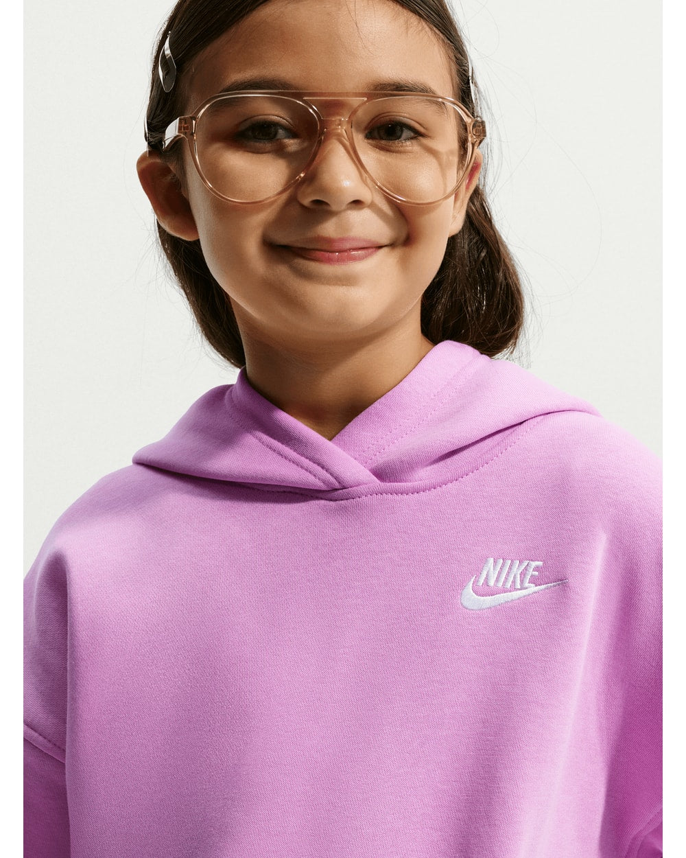 Nike Girls' Club Fleece Oversized Pullover Hoodie - Pink/White, flat