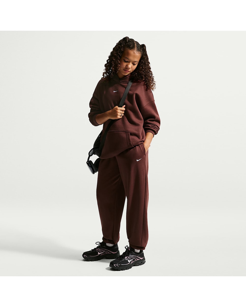 Nike Girl's Youth Sportswear Studio Fleece Loose Pants - Mystic Dates/White, front view