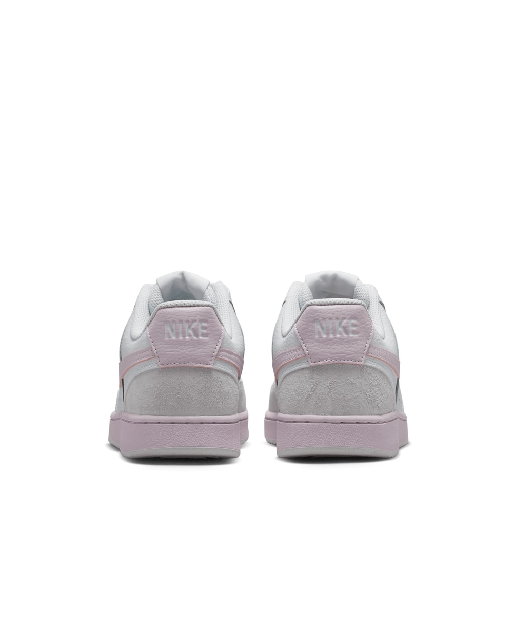 Nike Women's Court Vision Low Suede Off White/Bleached Lilac - heel pair