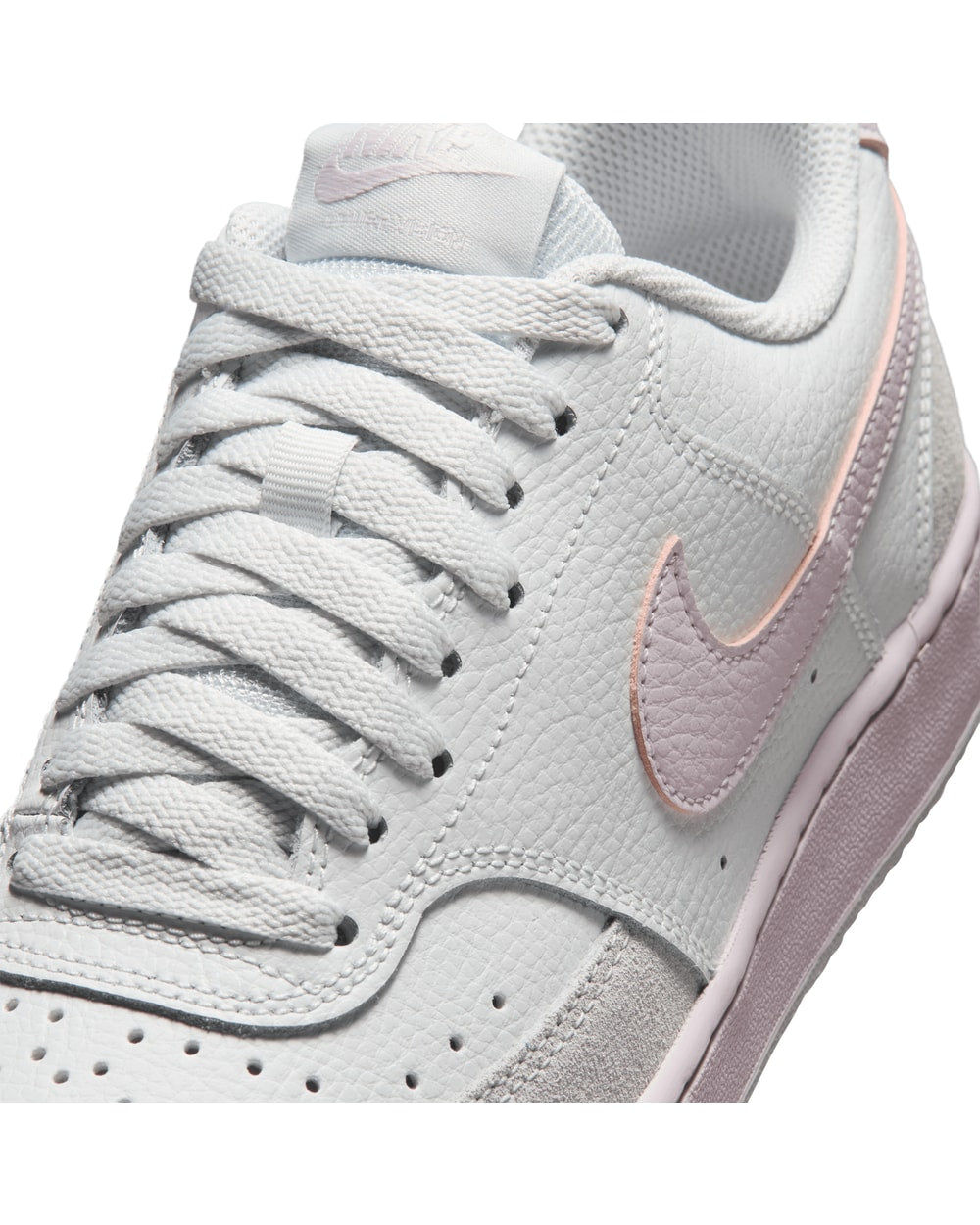 Nike Women's Court Vision Low Suede Off White/Bleached Lilac - lacing detail