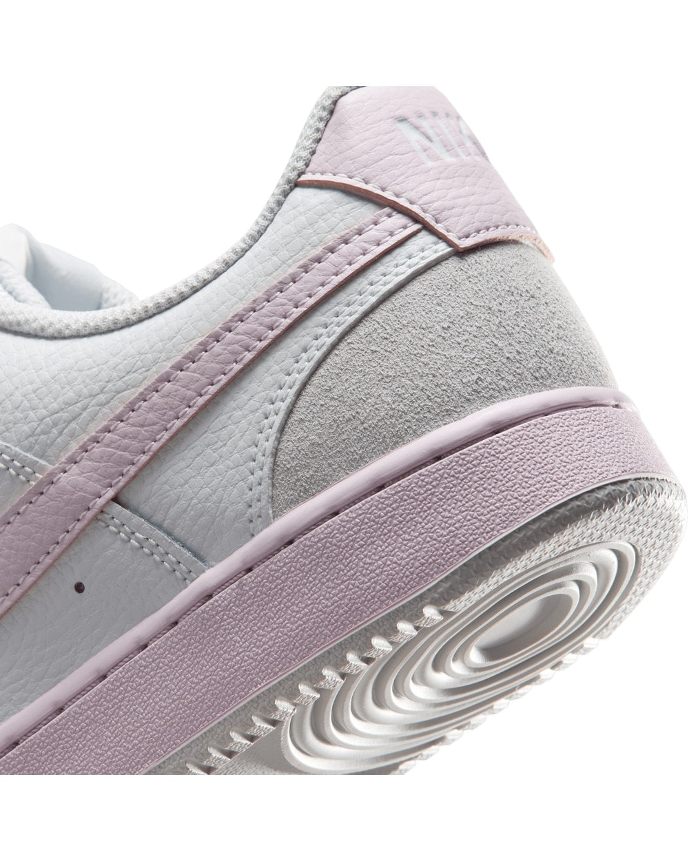 Nike Women's Court Vision Low Suede Off White/Bleached Lilac - cupsole detail
