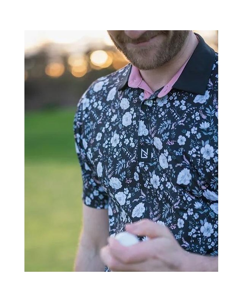 North Golf Black Floral Polo