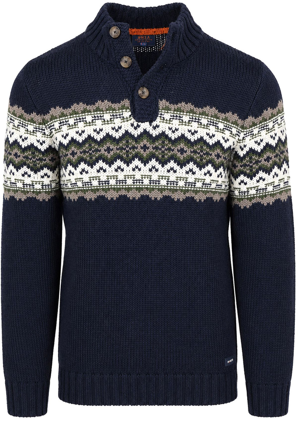 New Zealand Auckland Men's Button Collar Pullover - Steel Navy, front view