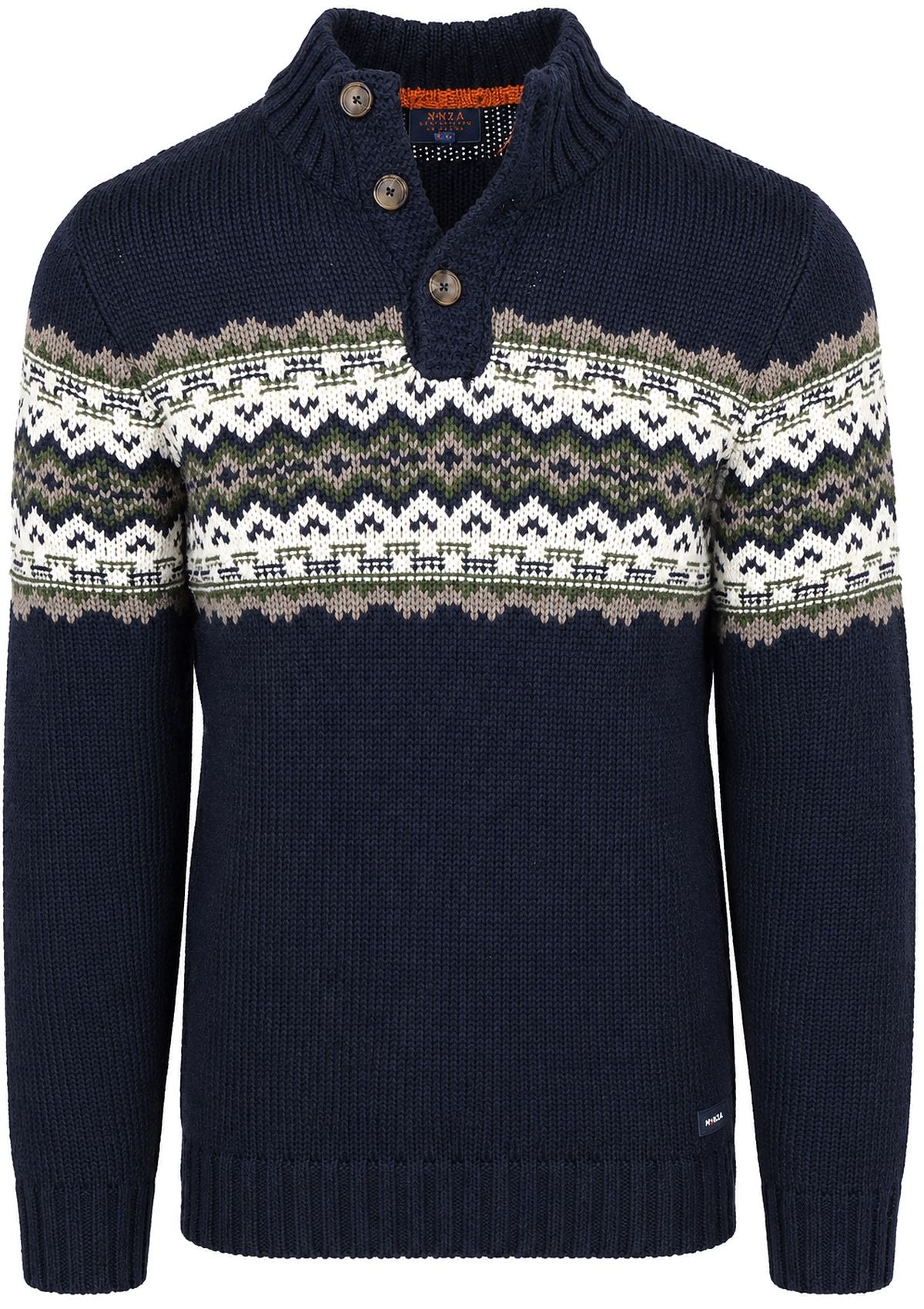 New Zealand Auckland Men's Button Collar Pullover - Steel Navy, front view