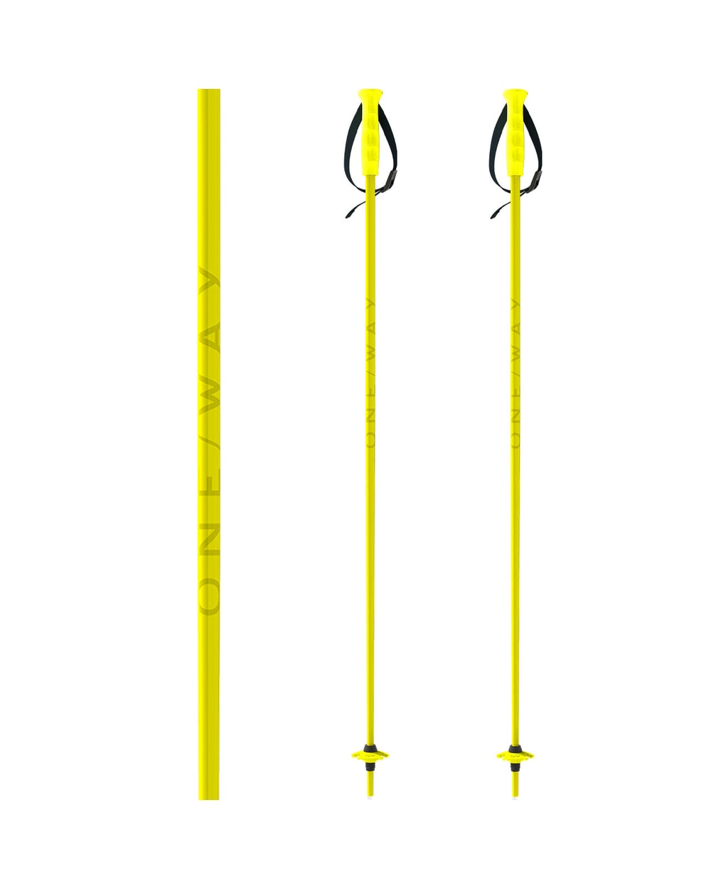 One Way Junior Ski Poles - Neon Yellow, pair full length